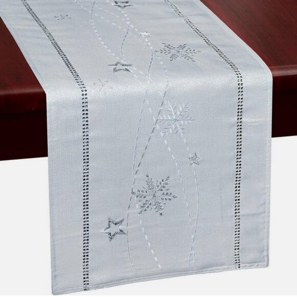 Simhomsen Silver Lined Embroidered  Jewels Snowflake Table Runner 120" x 14" - Picture 7 of 8